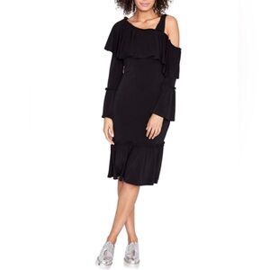 Rachel Roy Womens One-Shoulder Flounce Dress, Black, 2X XX-Large EUC